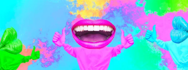 Contemporary Minimal Pop Surrealism Collage Banner Art Happy Lips More — Stock Photo, Image