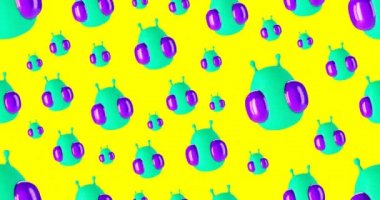 4k minimum hareket tasarımı. 3D animasyon döngüsü. Soyut kozmik uzayda komik bir uzaylı.