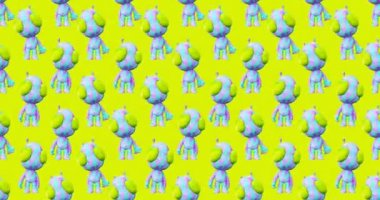 4k minimum hareket tasarımı. 3D animasyon döngüsü. Soyut kozmik uzayda komik bir uzaylı.