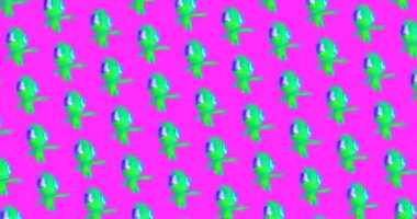 4k minimum hareket tasarımı. 3D animasyon döngüsü. Soyut kozmik uzayda komik bir uzaylı.