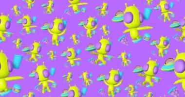 4k minimum hareket tasarımı. 3D animasyon döngüsü. Soyut kozmik uzayda komik bir uzaylı.