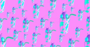 4k minimum hareket tasarımı. 3D animasyon döngüsü. Soyut kozmik uzayda komik bir uzaylı.