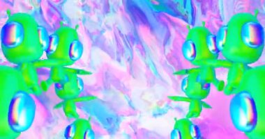 4k minimum hareket tasarımı. 3D animasyon döngüsü. Soyut kozmik uzayda komik bir uzaylı.