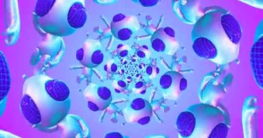 4k minimum hareket tasarımı. 3D animasyon döngüsü. Soyut kozmik uzayda komik bir uzaylı.