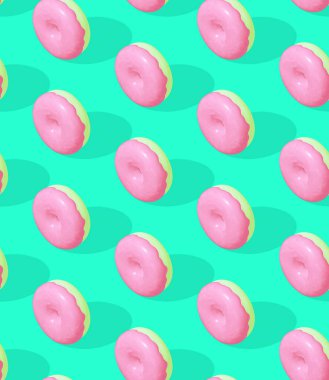 Kusursuz izometrik 3D çizim kalıbı. Minimum tasarım. Donut, şeker dükkanı, doğum günü partisi konsepti.