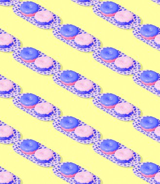 Kusursuz 3D eşölçülü model. Minimum tasarım. Çörekler tabakta. Şeker dükkanı, Sevgililer Günü, doğum günü partisi konsepti