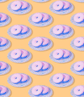 Kusursuz 3D eşölçülü model. Minimum tasarım. Çörekler tabakta. Şeker dükkanı, Sevgililer Günü, doğum günü partisi konsepti