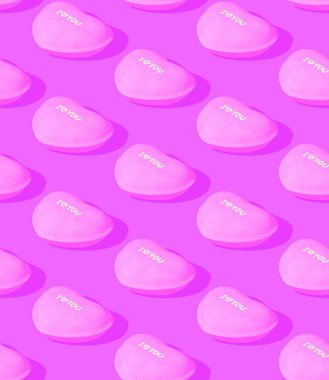 Kusursuz 3D eşölçülü model. Minimum tasarım. Yaratıcı kalpler seni seviyorum mesajıyla. Şeker dükkanı, Sevgililer Günü, doğum günü partisi konsepti