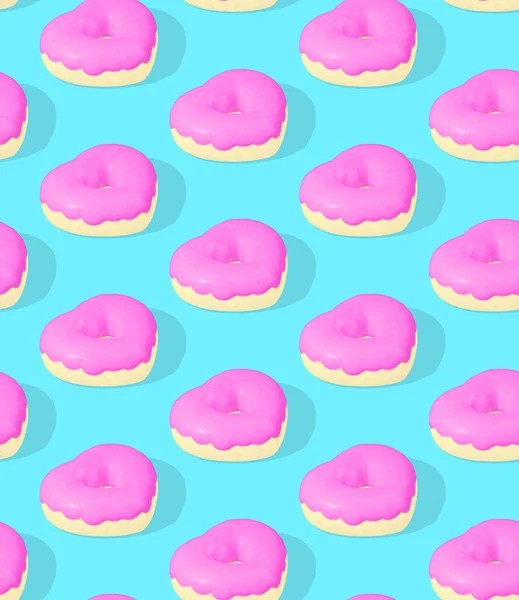 Naadloze Weergave Isometrische Patroon Minimaal Ontwerp Donuts Hart Snoepwinkel Valentijnsdag — Stockfoto