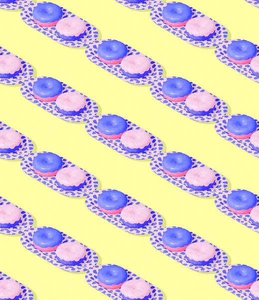 Naadloze Weergave Isometrische Patroon Minimaal Ontwerp Donuts Een Bord Snoepwinkel — Stockfoto