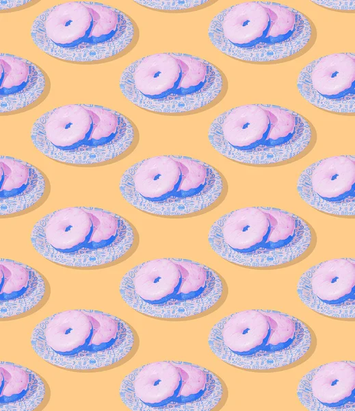 Безшовний Ізометричний Рисунок Рендерна Мінімальний Дизайн Пончики Тарілці Солодкий Кондитерський — стокове фото