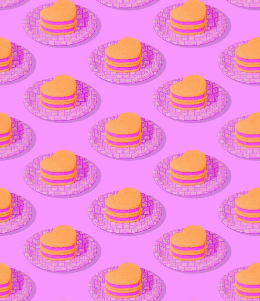 Безшовний Ізометричний Рисунок Рендерна Мінімальний Дизайн Печиво Тарілці Солодкий Кондитерський — стокове фото