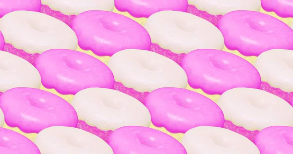 シームレスな3Dレンダリングパターン 最小限のデザイン ピンクドーナツ 甘いキャンディーショップ パーティーコンセプト — ストック写真