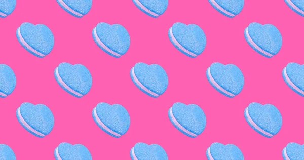 Bezešvé Vykreslování Vzor Banner Minimální Design Sušenkové Srdce Cukrárna Valentýn — Stock fotografie