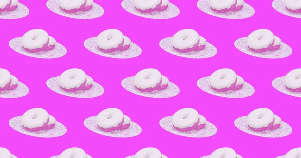 无缝化3D渲染模式 班纳最小的设计 甜甜圈情人甜蜜糖果店生日派对的概念 — 图库照片