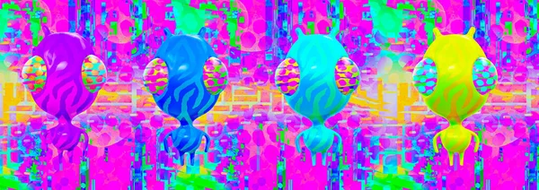 Minimalistisch Stilisierte Collage Banner Kunst Rendering Funny Aliens Und Kreative — Stockfoto