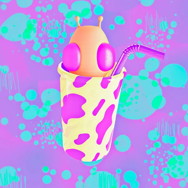 Minimalistic Stylized Collage Art Render Funny Aliens Cosmic Cocktail Colorfull — Stock Photo, Image