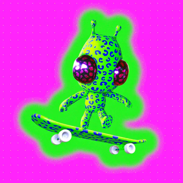 Arte Colagem Estilizada Minimalista Render Engraçado Alienígenas Skate Homem Juventude — Fotografia de Stock