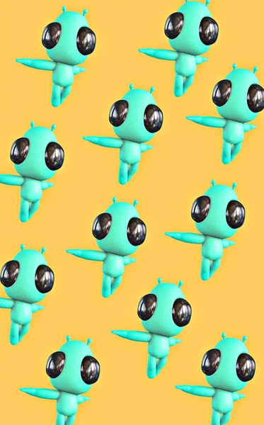 Minimalistický Stylizovaný Kolážový Vzor Umění Vykreslení Funny Blue Aliens Kosmické — Stock fotografie