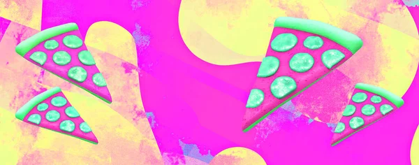 Minimalistisch Gestileerde Collage Banner Kunst Maken Stijlvolle Pizza Ruimte Fast — Stockfoto
