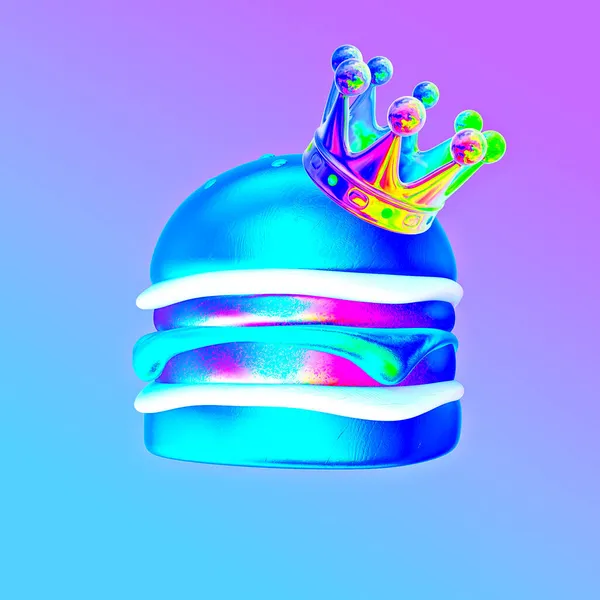 Minimalistyczna Stylizacja Sztuki Kolażu Renderować Stylowy Neon Burger Korona Koncepcja — Zdjęcie stockowe