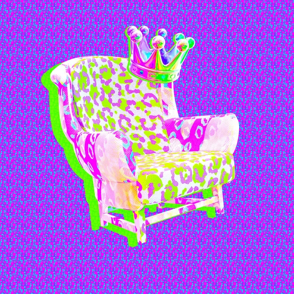 Minimalistyczna Stylizacja Sztuki Kolażu Renderować Stylowe Krzesło Królewskie Modne Wzornictwo — Zdjęcie stockowe