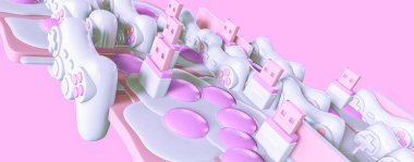 Minimalist stilize kolaj afişi sanatı. Oyun bloknotlarını ve soyut nesneleri 3D biçimlendir.