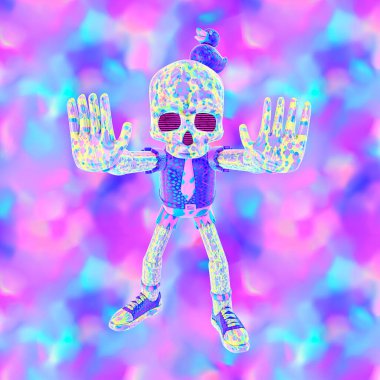 Minimalist stilize kolaj sanatı. 3D komik karakter modası Kafatası. Parti, Cadılar Bayramı konsepti