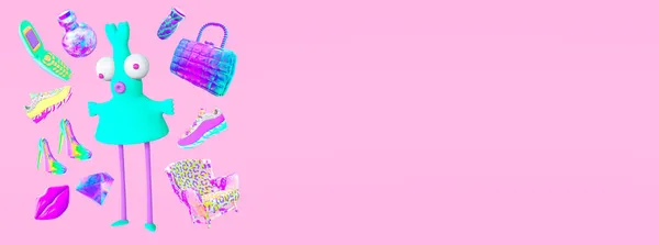 Минималистичное Стилизованное Коллажное Баннерное Искусство Характер Смешной Леди Концепция Покупок — стоковое фото