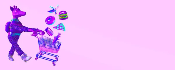 Minimalistisk Stiliserad Collage Banner Konst Karaktär Giraff Shopping Försäljning Online — Stockfoto