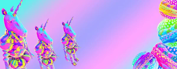 Мінімалістський Стилізований Колаж Банер Смішні Персонажі Моди Unicorn Колоритний Творчий — стокове фото