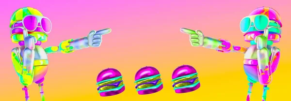 简约风格的拼贴横幅艺术 3D搞笑性格汉堡人 快餐创意概念 — 图库照片