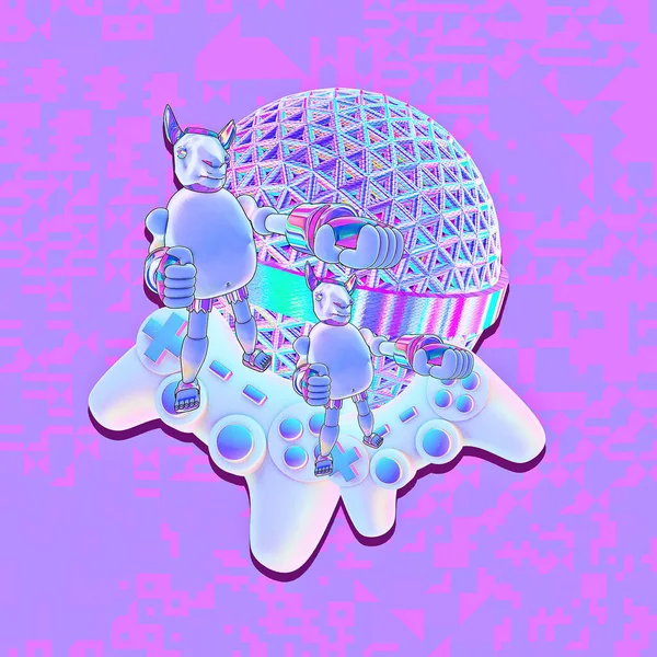 Minimalist stilize kolaj sanatı. Yaratıcı oyun alanındaki üç boyutlu komik karakter lama. Oyuncu konsepti