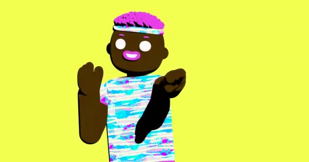 最小限のモーションデザイン 3D創造的なスタイリッシュなアフリカ系アメリカ人の男の子の文字 面白いですアニメーション4Kビデオとともにアルファマット — ストック動画