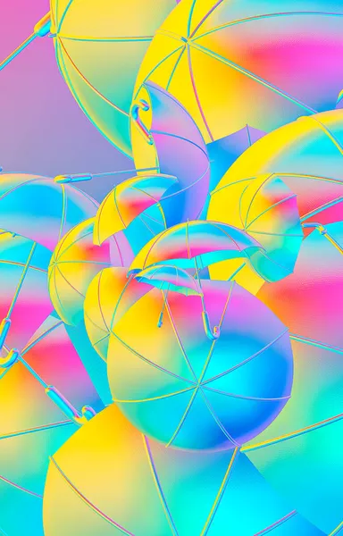 ミニマルなスタイルの3Dレンダリングシーン 創造的な虹の傘の背景 — ストック写真