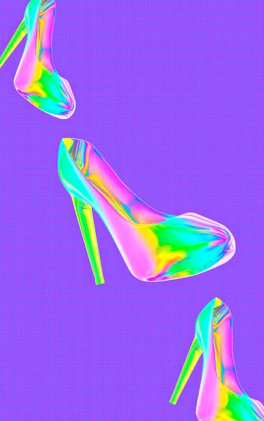 Minimalistic Stylized Collage Wallpaper Lady Holography Shoes Background — Stock Photo, Image