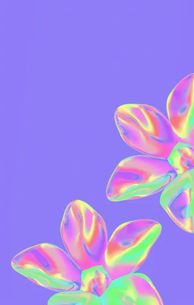 Minimalistyczna Stylizowana Tapeta Kolażowa Holografia Kwiaty Niebieskiej Przestrzeni — Zdjęcie stockowe