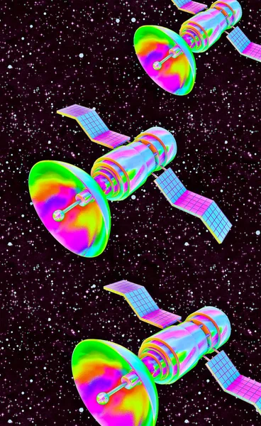 Papel Parede Colagem Minimalista Estilizado Objetos Cósmicos Satélite Arco Íris — Fotografia de Stock