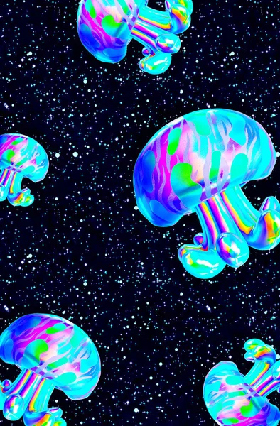 Minimalistisk Stiliserad Collage Tapet Kreativ Holografi Gelé Fisk Kosmiska Rymden — Stockfoto