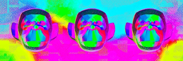 简约风格的拼贴横幅 3D创意彩虹猴背景 — 图库照片