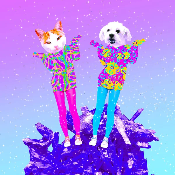 Twórczy Kolaż Sztuki Współczesnej Zabawny Modny Design Zine Cute Kitty — Zdjęcie stockowe