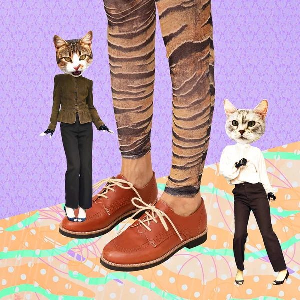 Творческий Коллаж Современного Искусства Забавный Дизайн Zine Paris Retro Kitty — стоковое фото