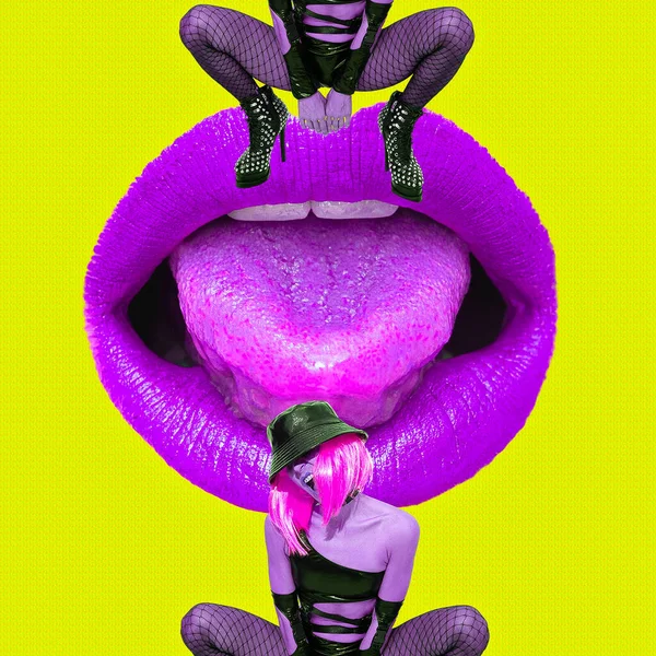 Contemporary Digital Collage Art Urban Girls Back 90S Style Sexy — Stock Photo, Image