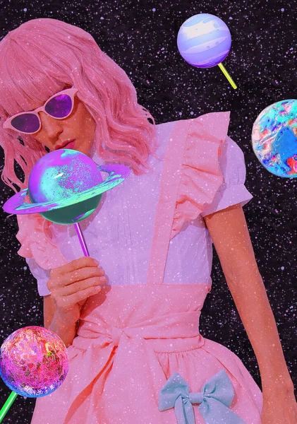Art Contemporain Collage Numérique Candy Girl Style Mode Tendance Créative — Photo