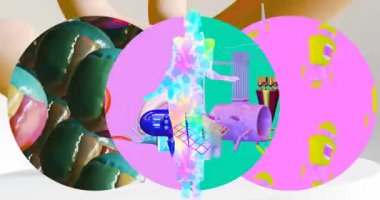 Looped 4k animation. 2d, 3d Crazy chaos mix of fashion objects and characters. Ideal creative modern clip for music background .