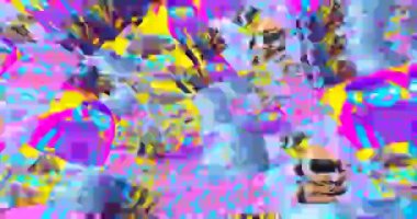 Looped 4k animation. 2d, 3d Crazy chaos mix of fashion objects and characters. Ideal creative modern clip for music background .