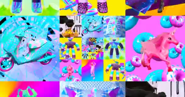 Looped Animation Crazy Chaos Mix Fashion Objects Characters Ideal Creative — Vídeo de Stock