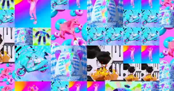 Looped Animation Crazy Chaos Mix Fashion Objects Characters Ideal Creative — Video Stock