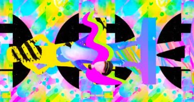 Looped 4k animation. 2d, 3d Crazy chaos mix of fashion objects and characters. Ideal creative modern clip for music background .