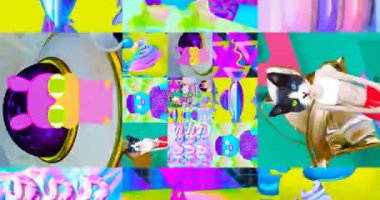 Looped 4k animation. 2d, 3d Crazy chaos mix of fashion objects and characters. Ideal creative modern clip for music background .